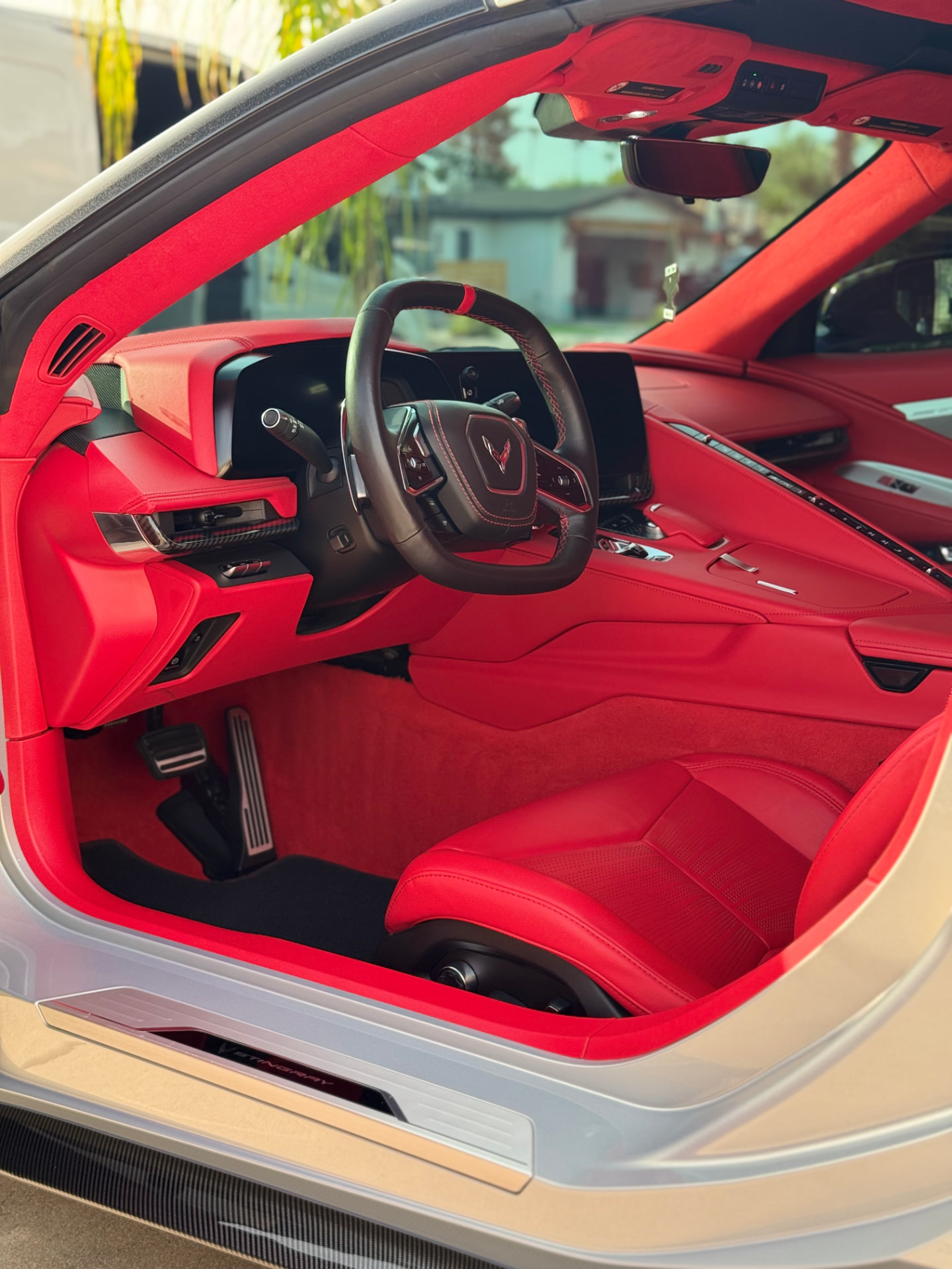 Red Corvette Stingray interior after a full detail